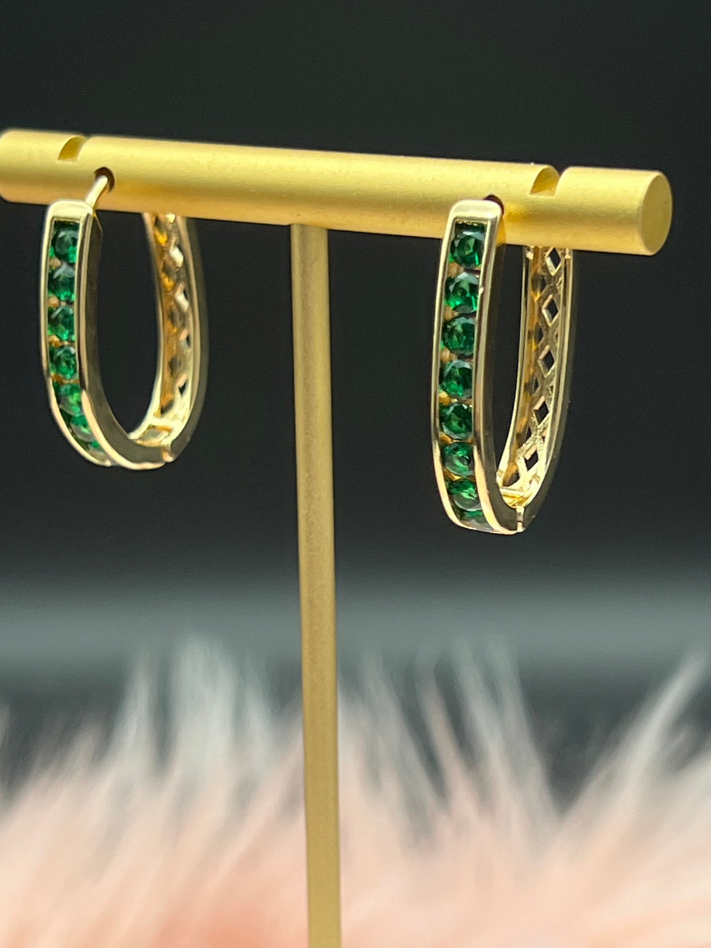 Emerald Gold Hoop Earrings