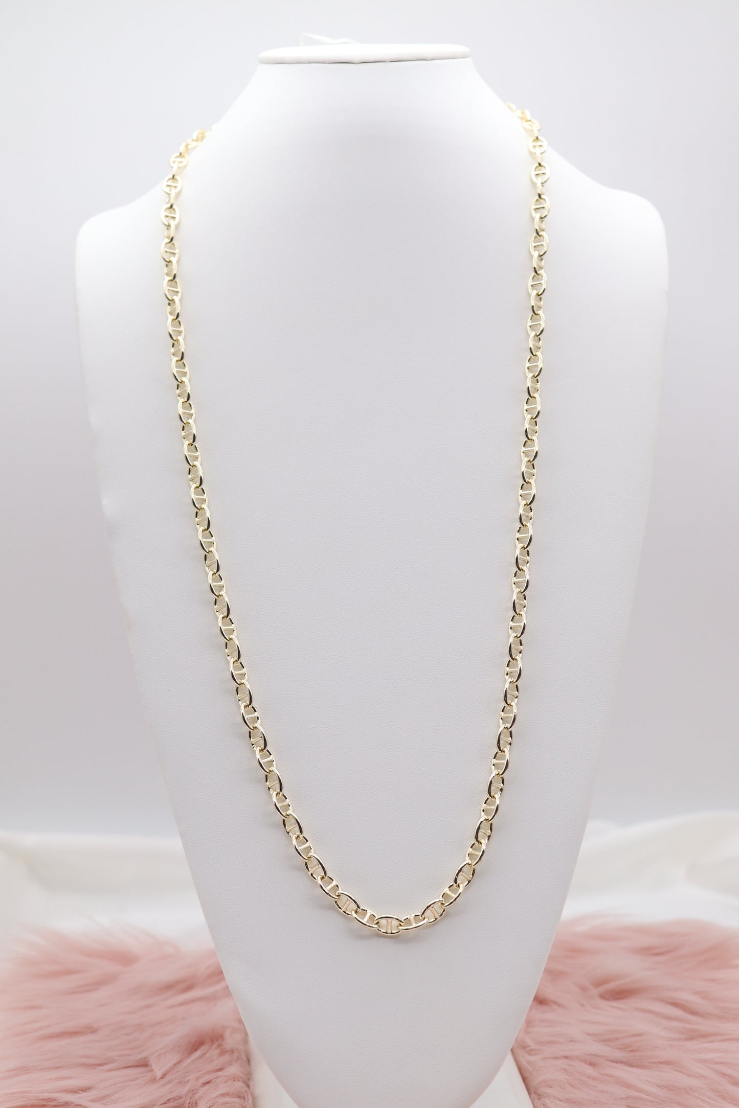 Long Gold Mariner Linked Chain Necklace