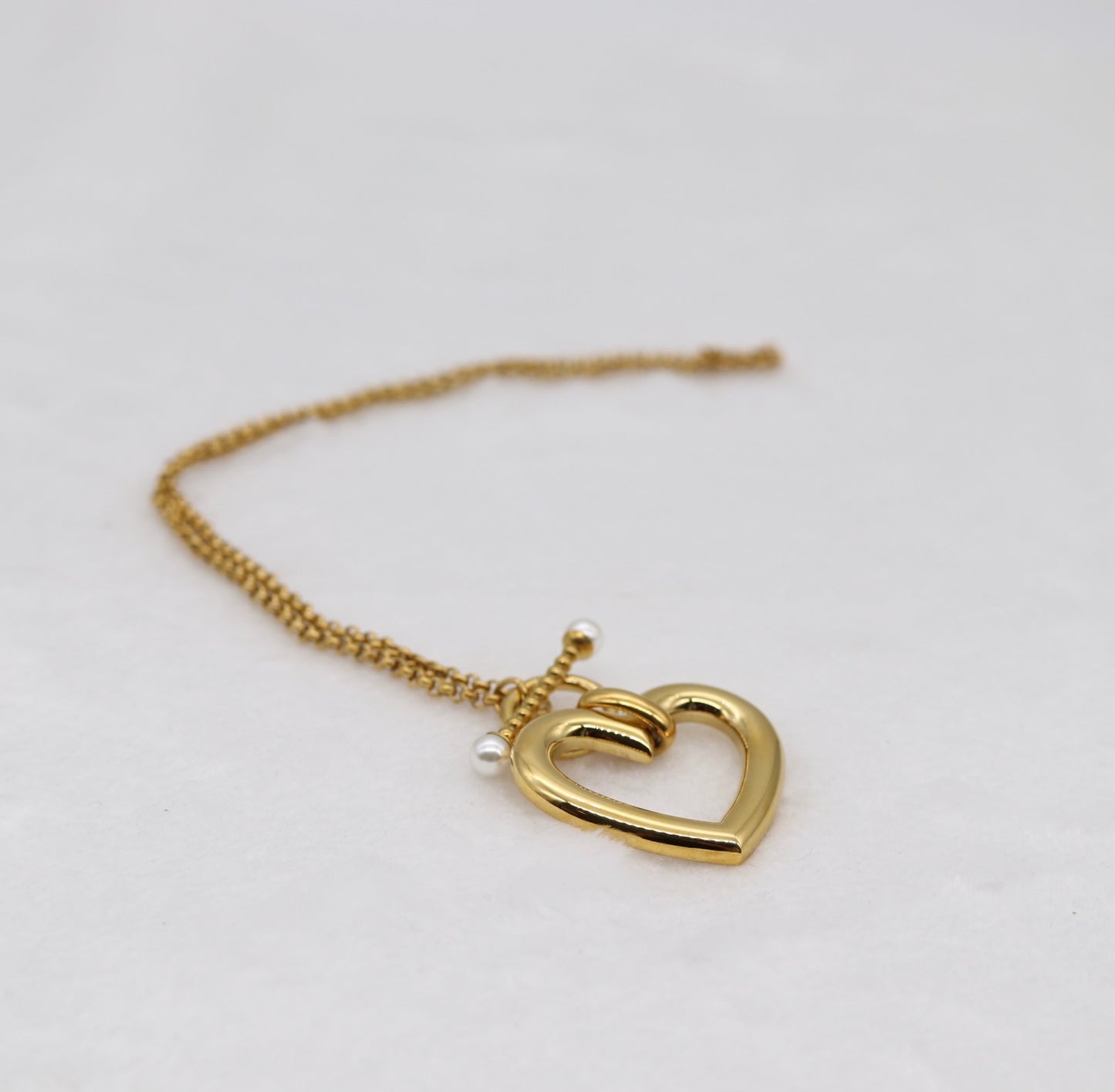 Gold Heart Pendant Necklace with Pearl Accents