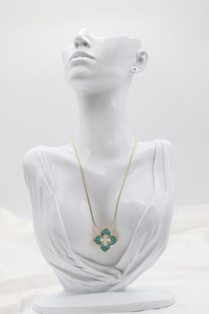 Gold Necklace with Turquoise Clover Pendant