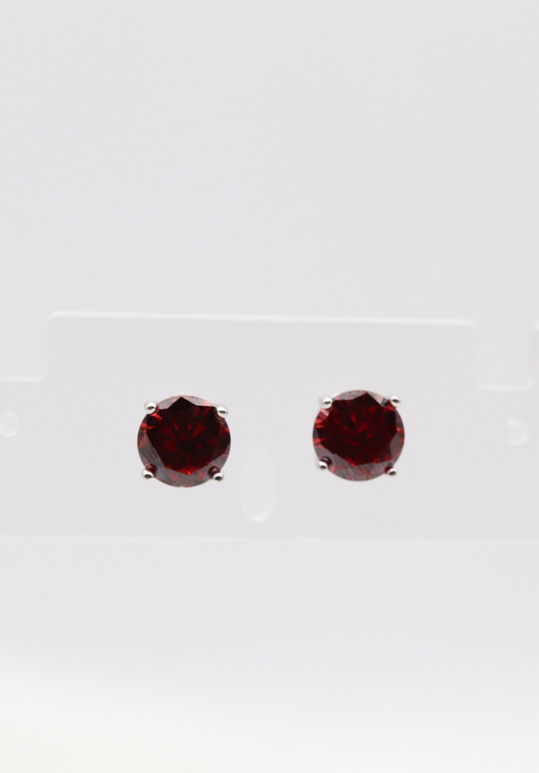 Ruby Red Crystal Stud Earrings – Classic Round Solitaire Studs