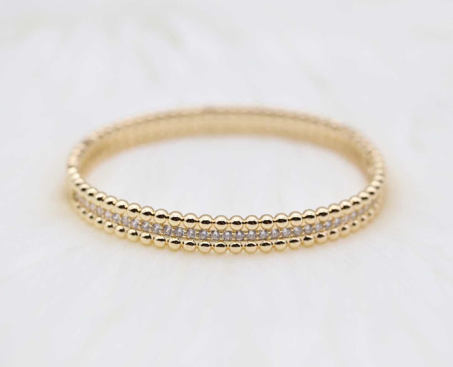 Gold CZ Pave Hinge Bangle Bracelet