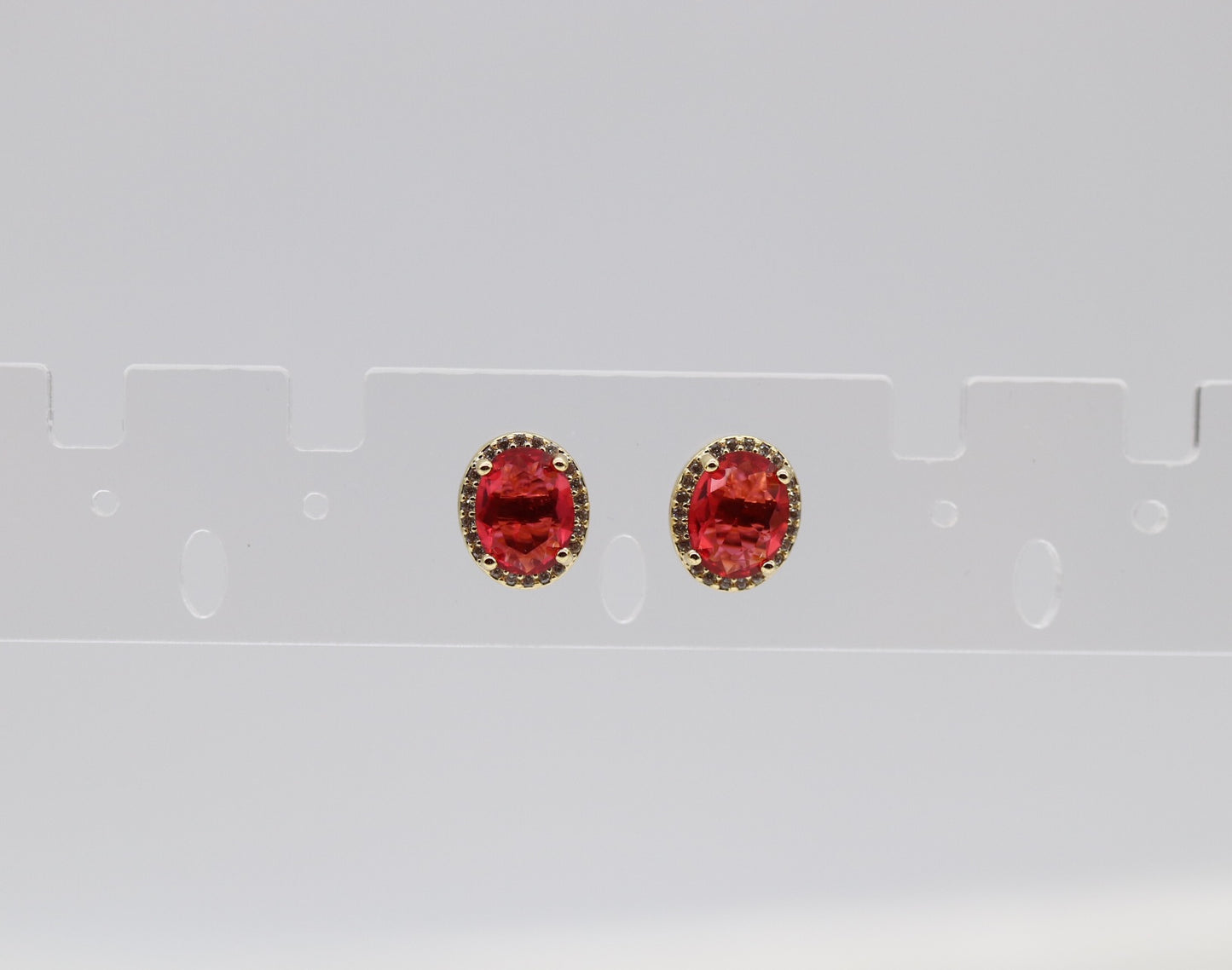 Ruby Red Cubic Zirconia Gold Post Style Earrings