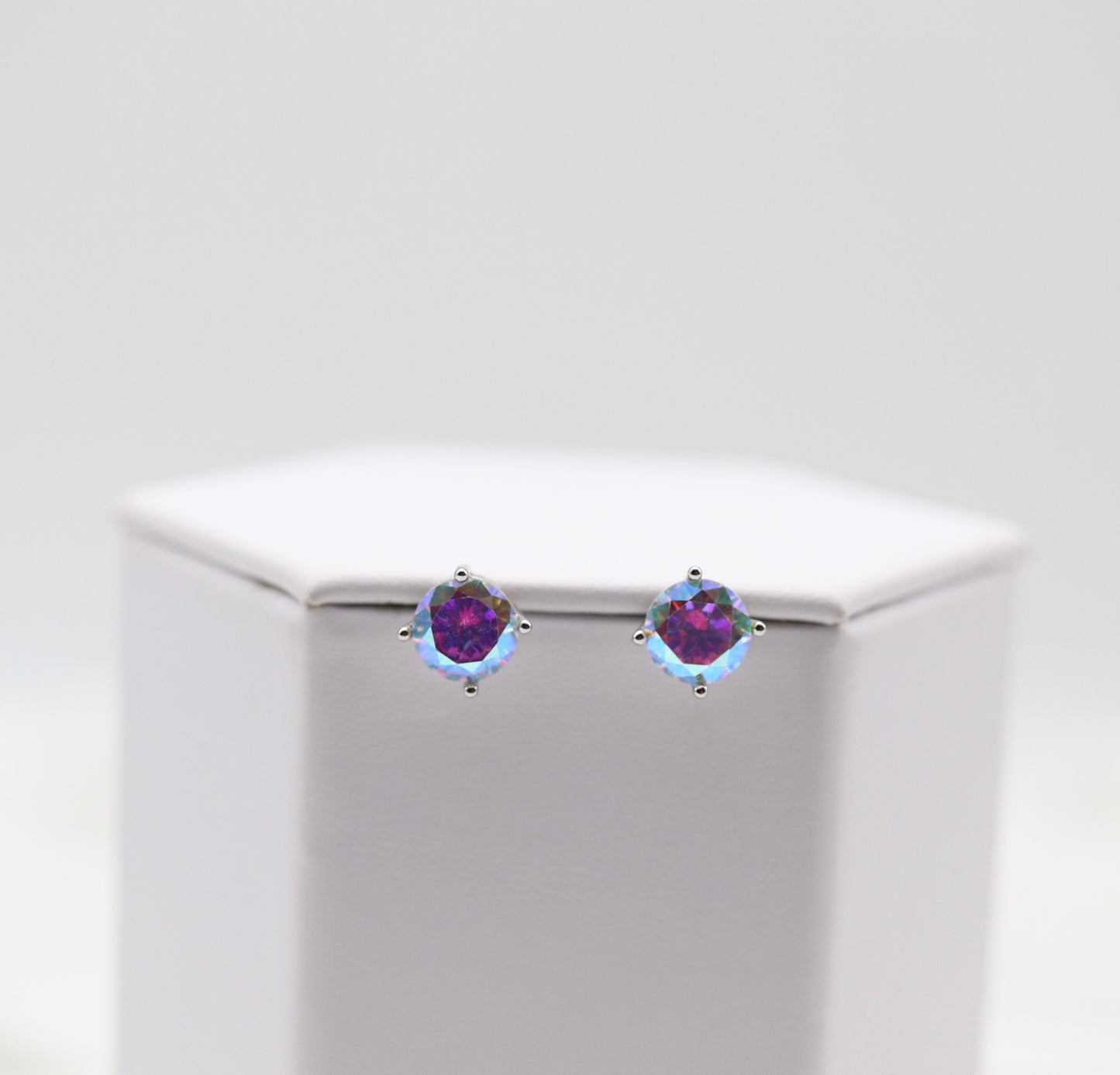 Aurora Rainbow Crystal Stud Earrings – Iridescent Round Solitaire Studs
