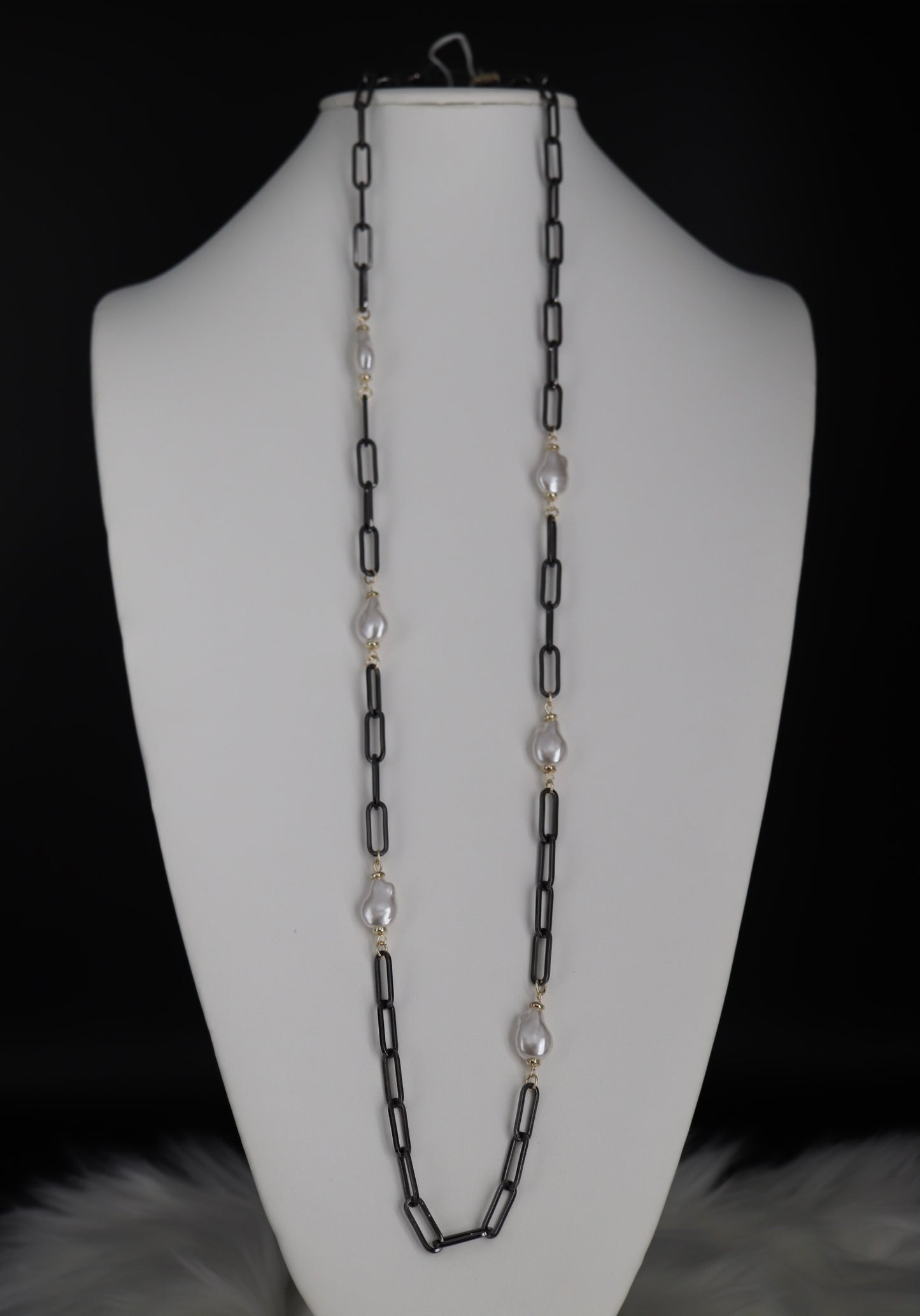 Lone Black Necklace With Pearl Stations