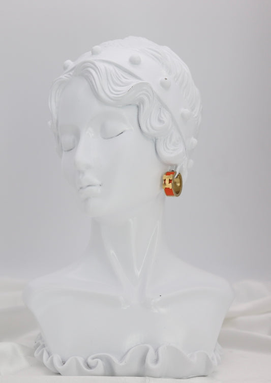 Orange Enamel Gold Huggie Hoop Earrings – Bold Modern Mini Hoops