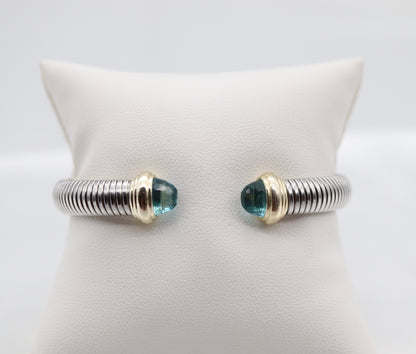 Silver Tubogas Cuff Bracelet With Light Blue Crystal Ends