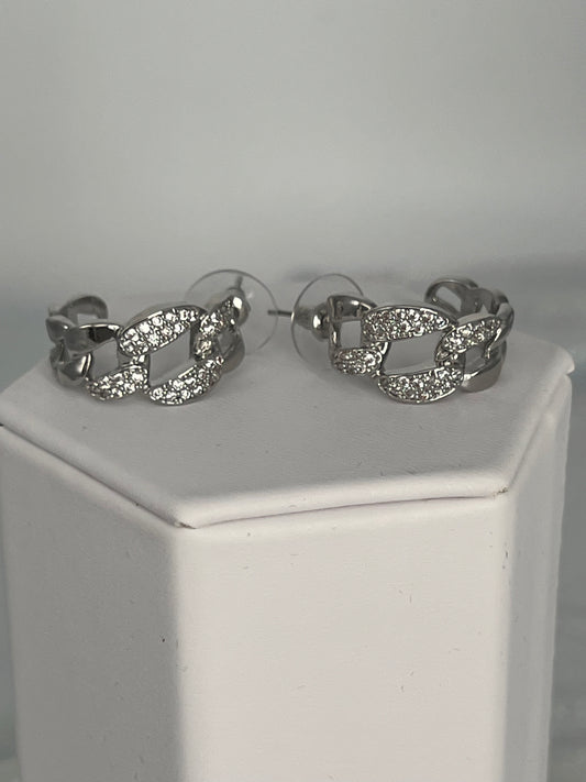 Silver CZ Chain Huggie Earrings