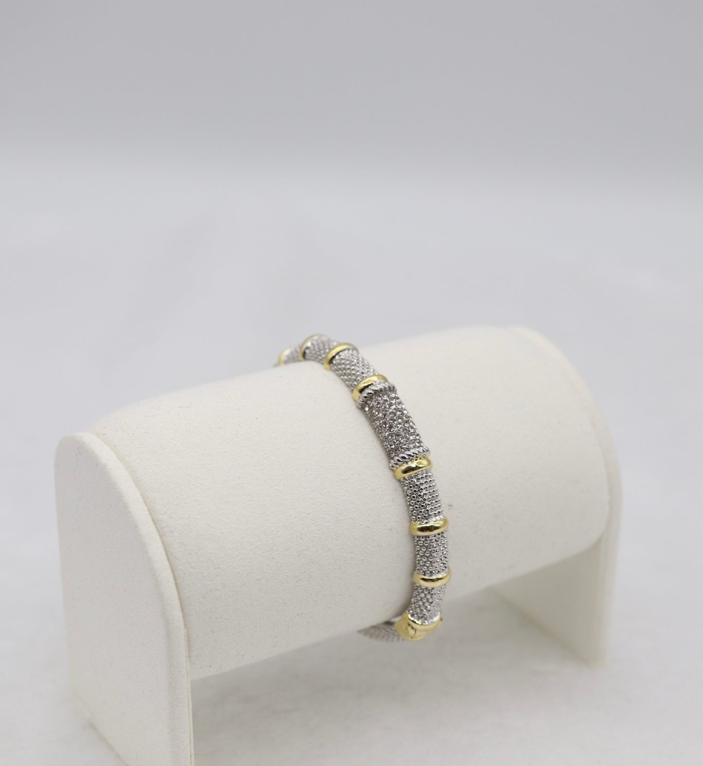 Two-Tone Pave Hinged Bangle Bracelet