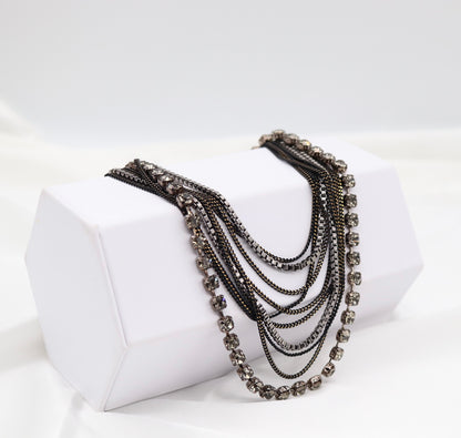 Smoky Crystal Multi-Layer Statement Necklace
