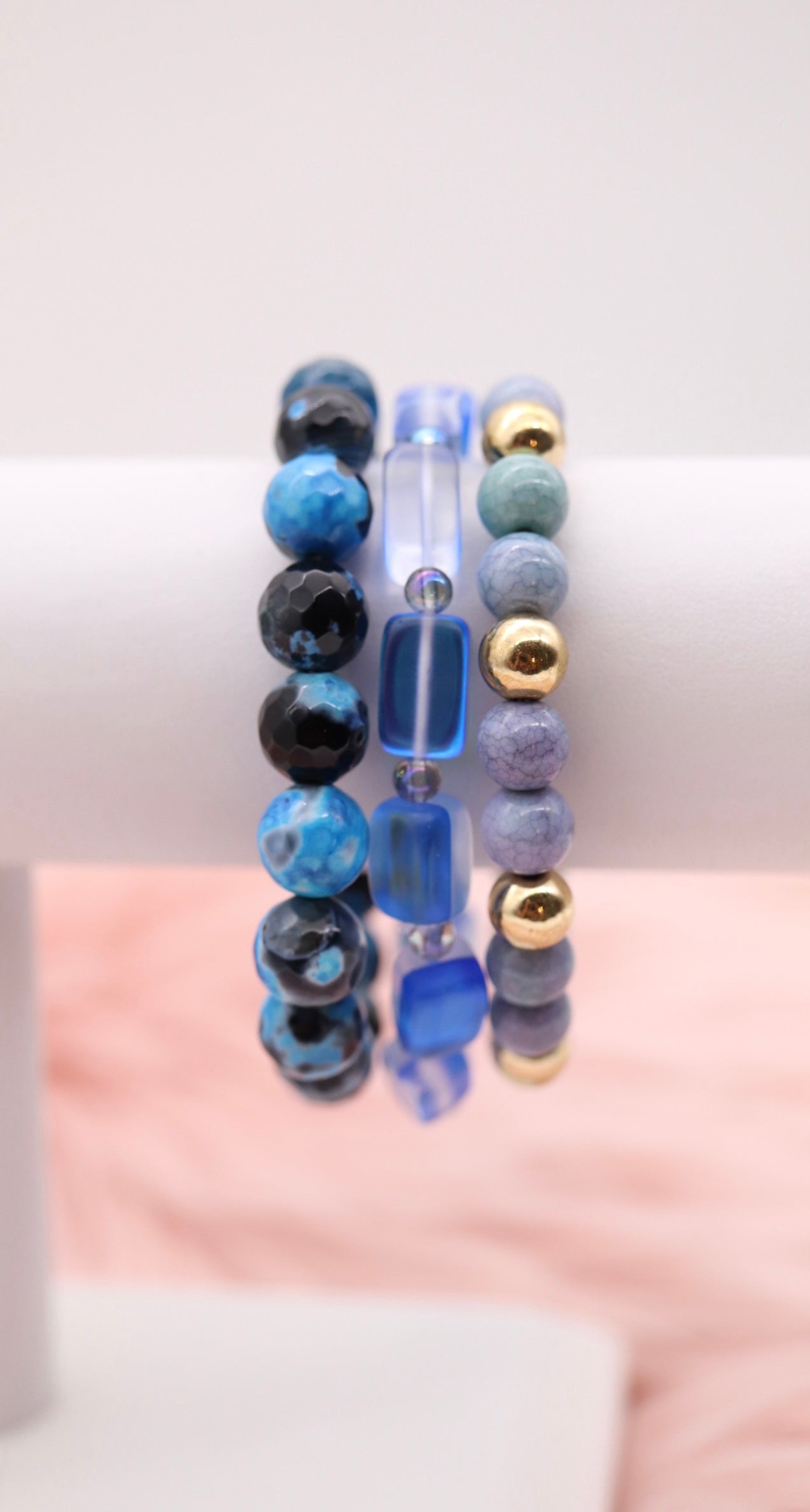 Blue Iridescent Marble Bead Bracelet