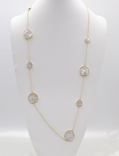Gold Station Necklace with Irregular Clear Crystal Accents