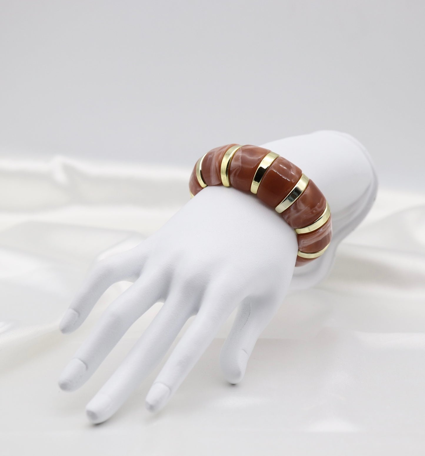 Terracotta Marble Stretch Bracelet with Polished Gold Accents