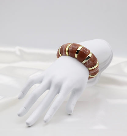 Terracotta Marble Stretch Bracelet with Polished Gold Accents