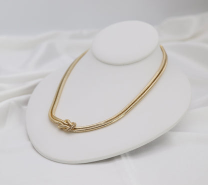 Gold Tone Double Snake Chain Knot Necklace – Modern Statement Collar