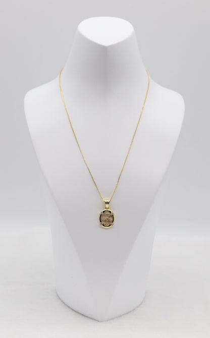 Gold Oval Cross Pendant Necklace – Mother of Pearl & Crystal Accents