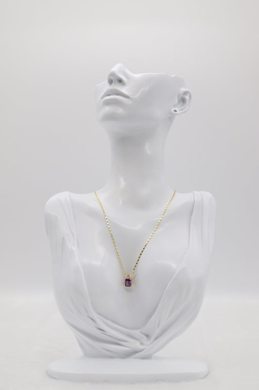 Gold Necklace with Rectangular Purple Gemstone Pendant
