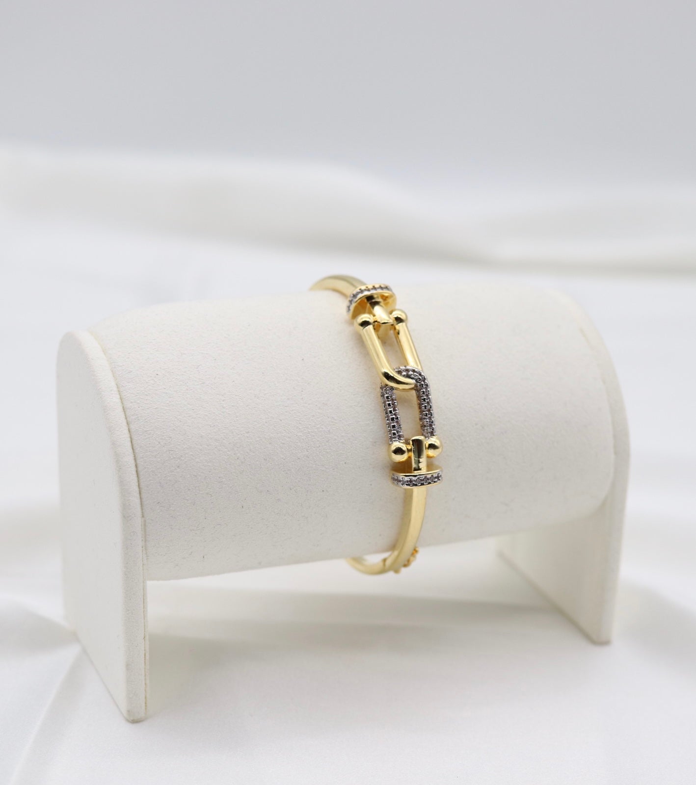 Gold Pavé Hardware Bangle Bracelet – Modern Chic Design