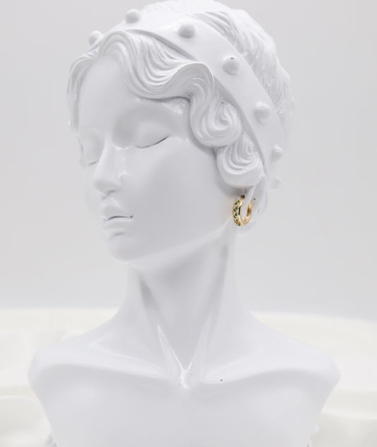 Emerald Lattice Gold Huggie Hoops