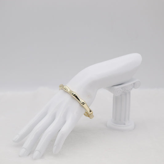 Gold Bamboo-Style Hinged Bangle Bracelet