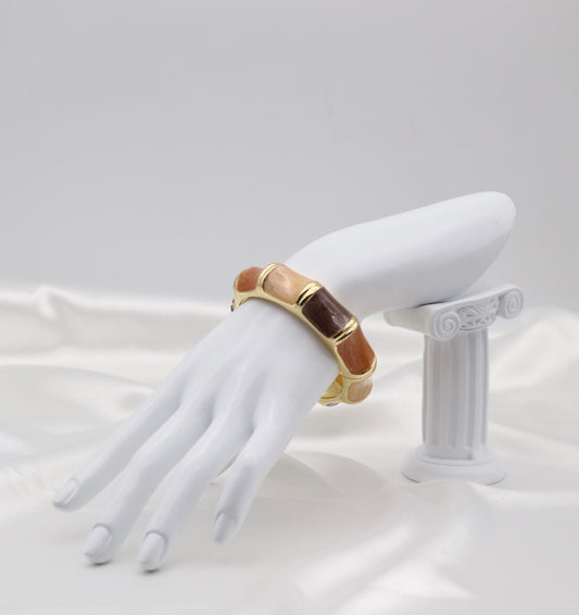 Gold Multi-Tone Enamel Hinged Bangle Bracelet