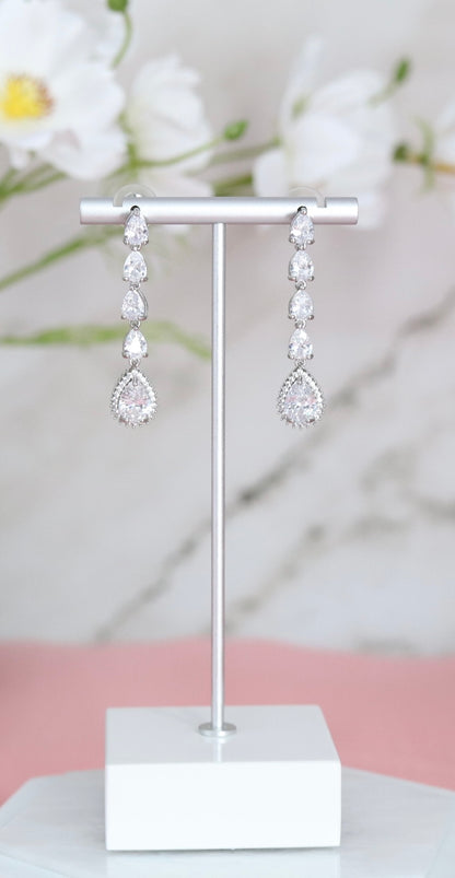 Pear Shaped CZ Dangling Earrings