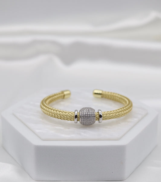Glam Mesh CZ Bead Cuff Bracelet
