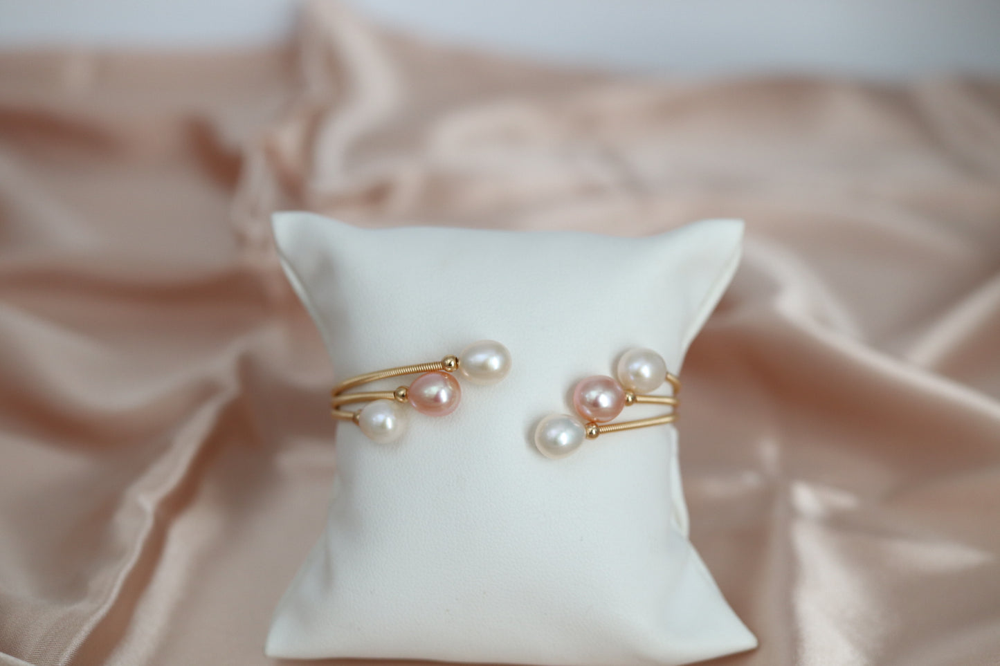 Six Fresh White and Light Pink Water Pearls with Gold Filled Wiring