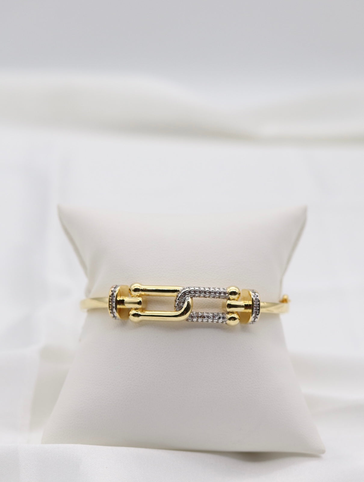 Gold Pavé Hardware Bangle Bracelet – Modern Chic Design