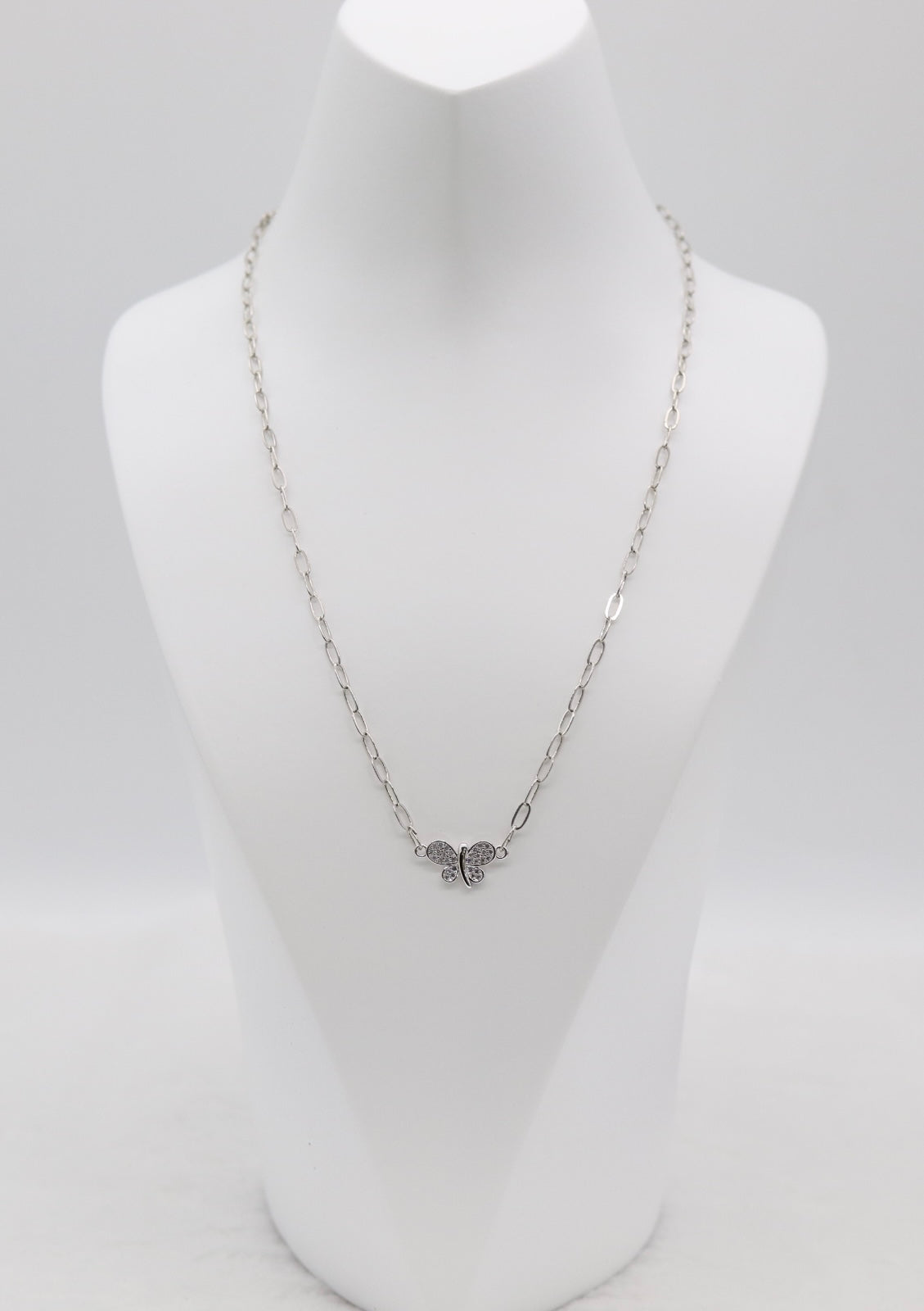 Silver Butterfly Necklace – Sparkling Butterfly Pendant on Paperclip Chain