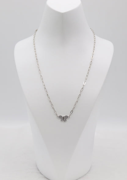 Silver Butterfly Necklace – Sparkling Butterfly Pendant on Paperclip Chain