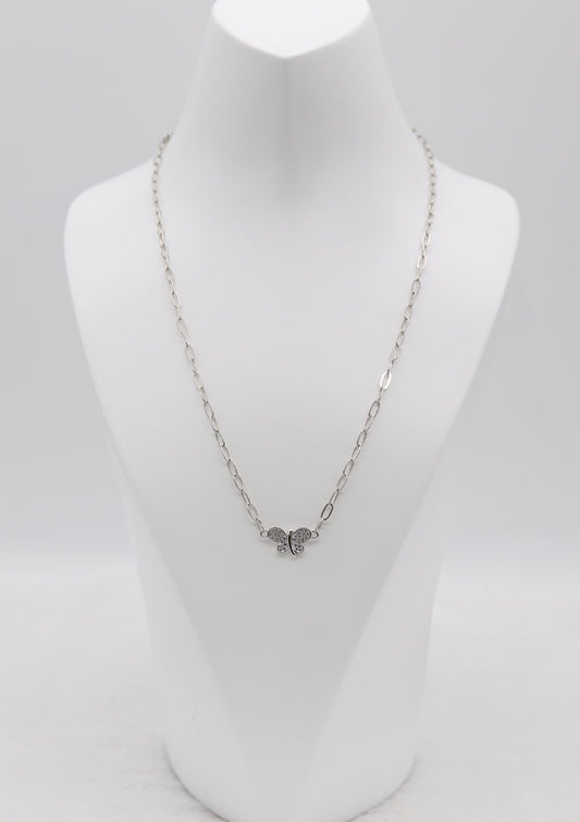Silver Butterfly Necklace – Sparkling Butterfly Pendant on Paperclip Chain