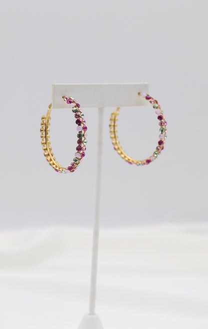 Fuchsia Multi-Color Jewel Hoop Earrings