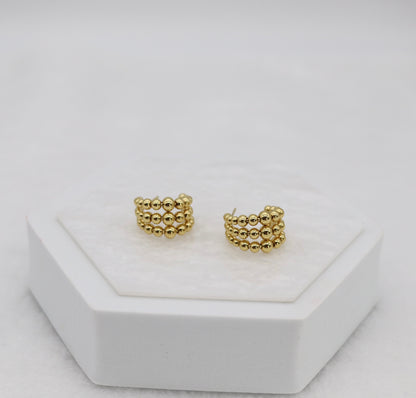 Triple Row Gold Beaded Hoop Earrings