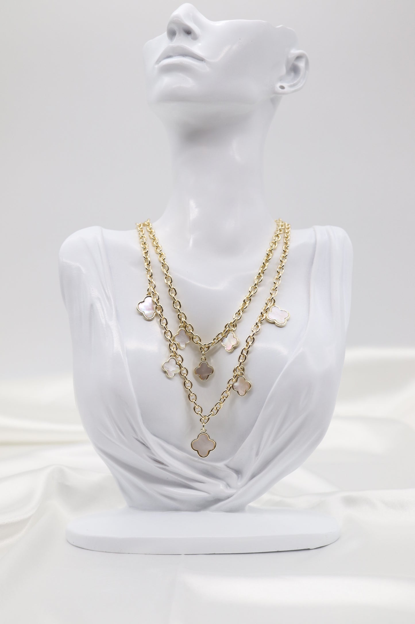 Multi Layered Clover Necklace - Pearl Clover Design