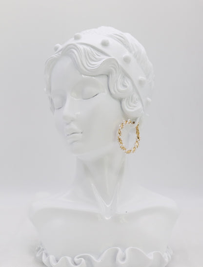 Gold Twisted Pearl Hoop Earrings