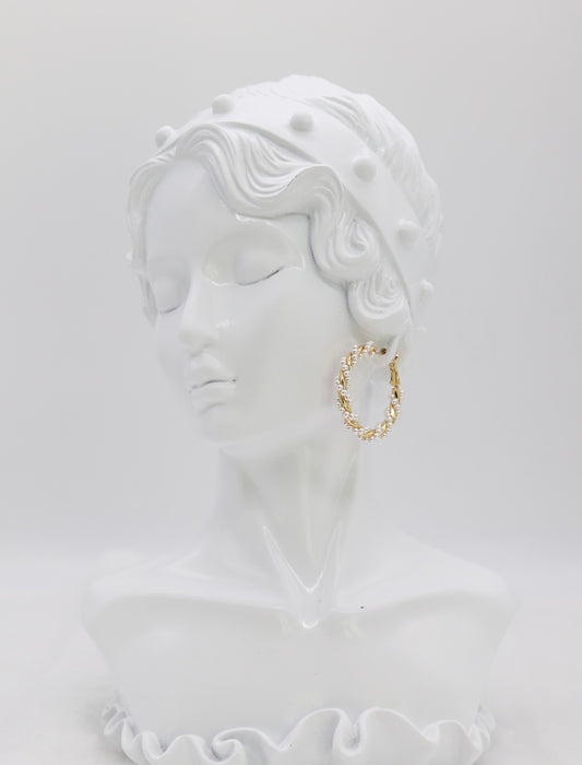 Gold Twisted Pearl Hoop Earrings