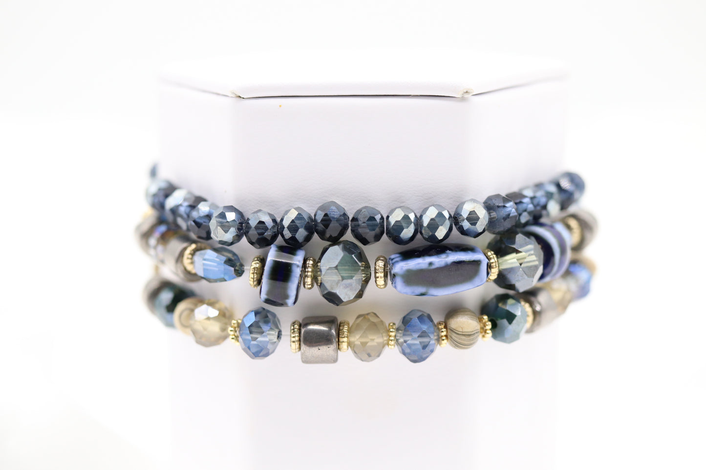 Gold Blue Grey Class Ceramic Bead Bracele Set