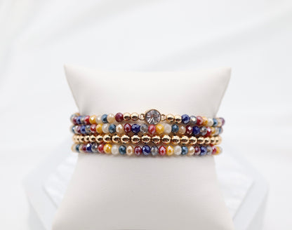 Multi Glass Bead Crystal 4 Piece Bracelet Set