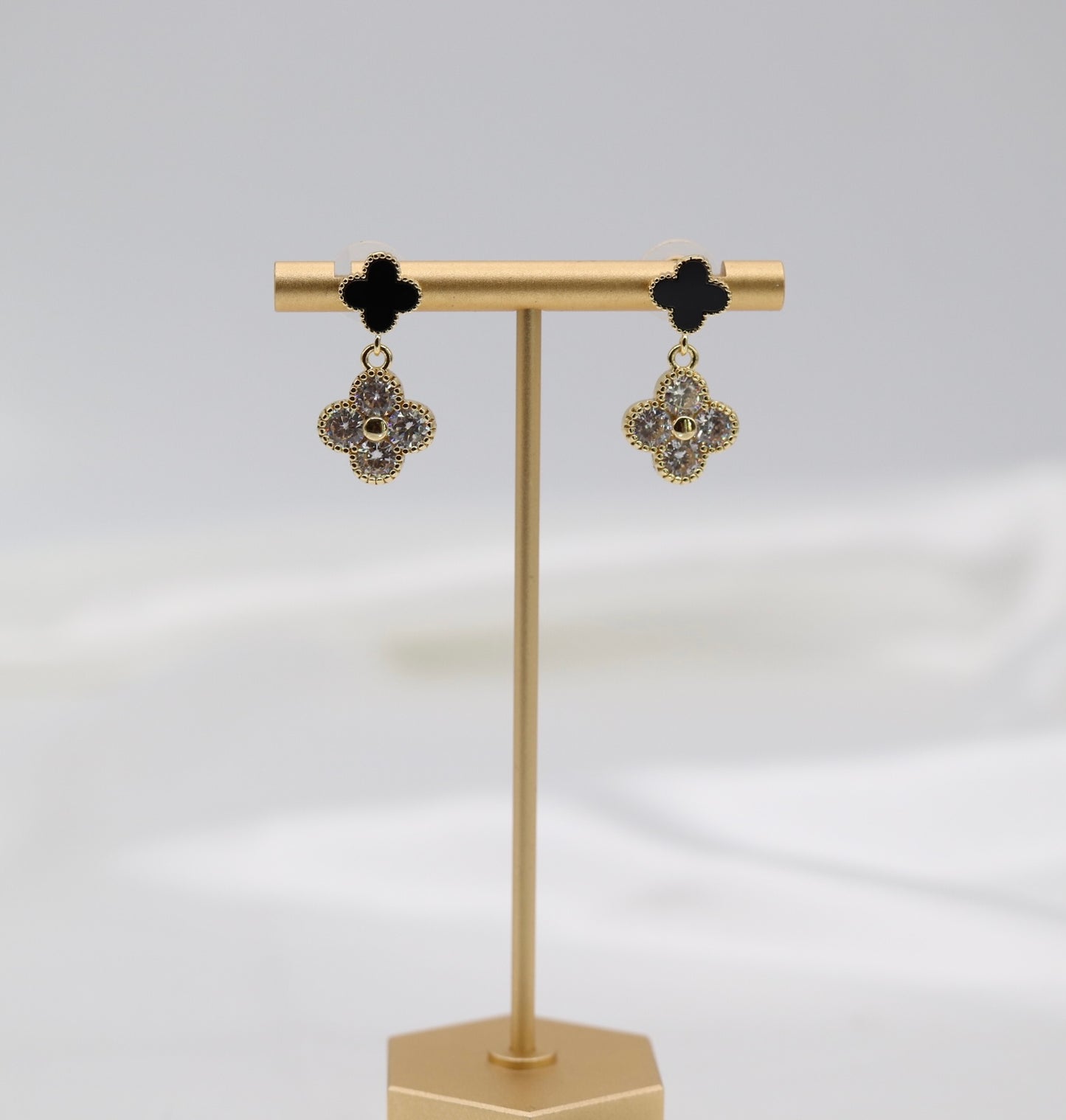 Black and Gold CZ Clover Earrings