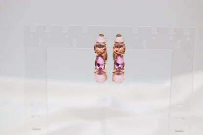 Pink Glass Stone Hoop Earring