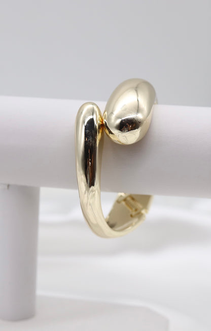 Teardrop Chunky Gold Hinged Cuff Bracelet