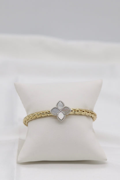 Gold Braided Clover Cuff Bracelet