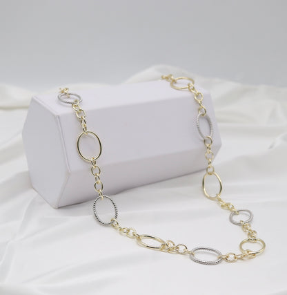 Gold & Silver Oval Link Chain Necklace – Textured Mixed Metal