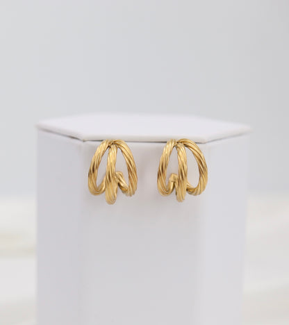 Triple Twist Gold Hoop Earrings – Layered Rope-Style Hoops
