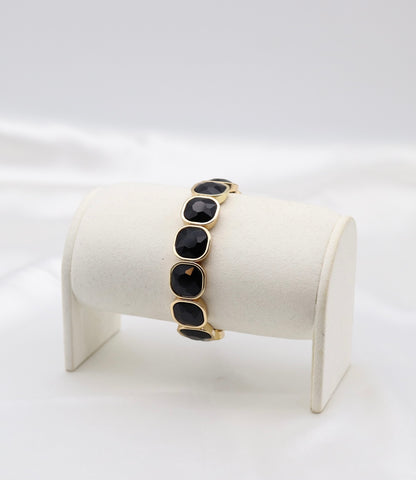 Black Faceted Stone & Gold Stretch Bracelet