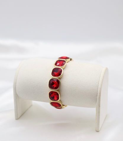Red Crystal & Gold Stretch Statement Bracelet