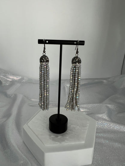 Sterling Grey Polished Beaded Tassel Earrings