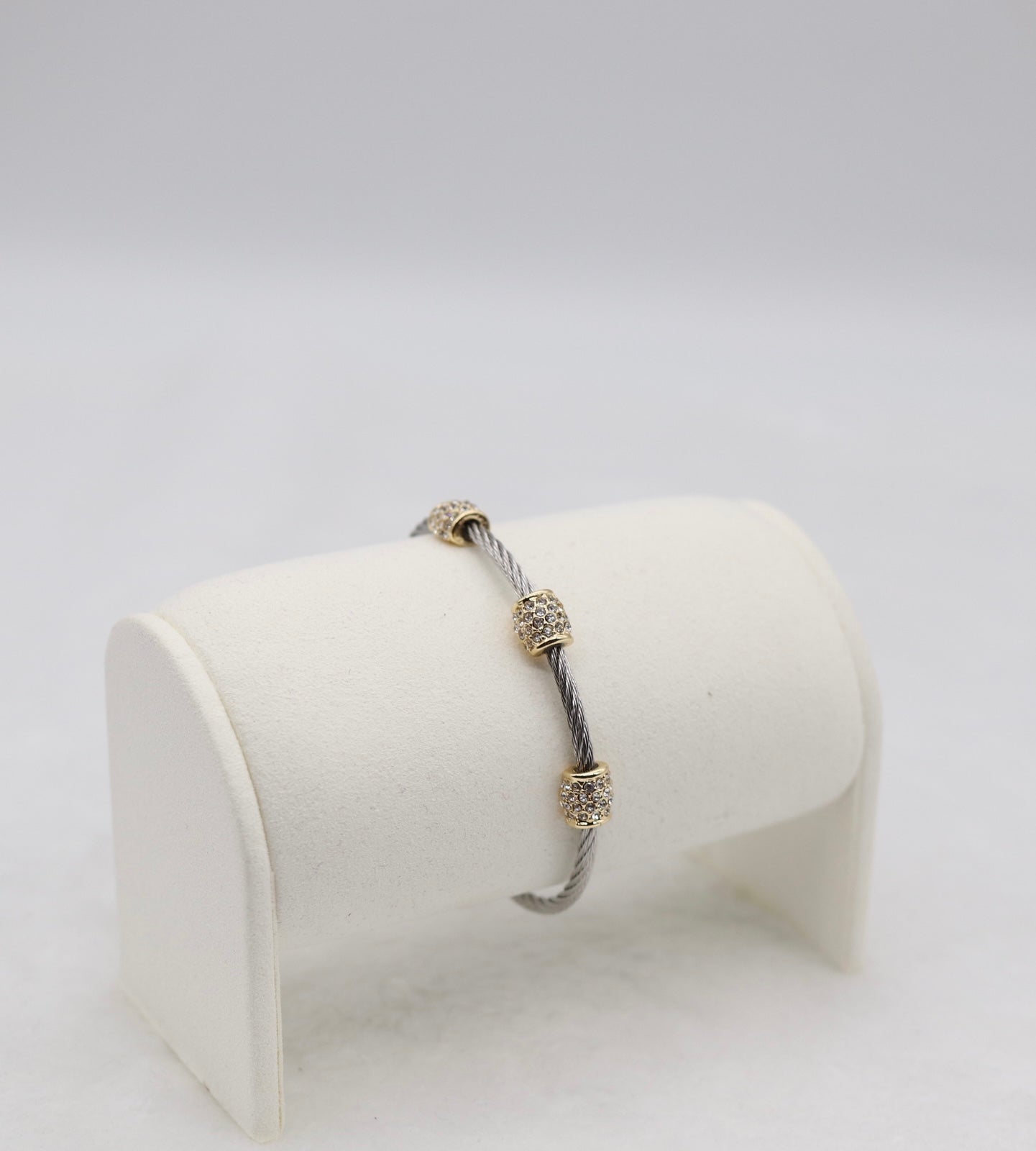 Two-Tone Cable Cuff Bracelet with Gold Crystal Accents