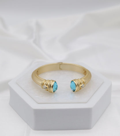 Aqua Blue Gemstone Gold Cuff Bracelet